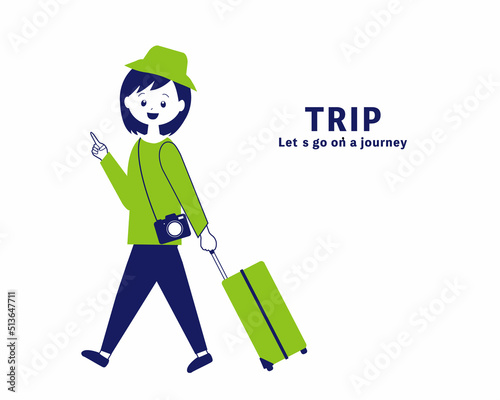 旅行する女性のイラスト素材