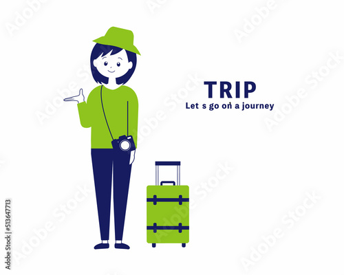旅行に行く女性のイラスト素材