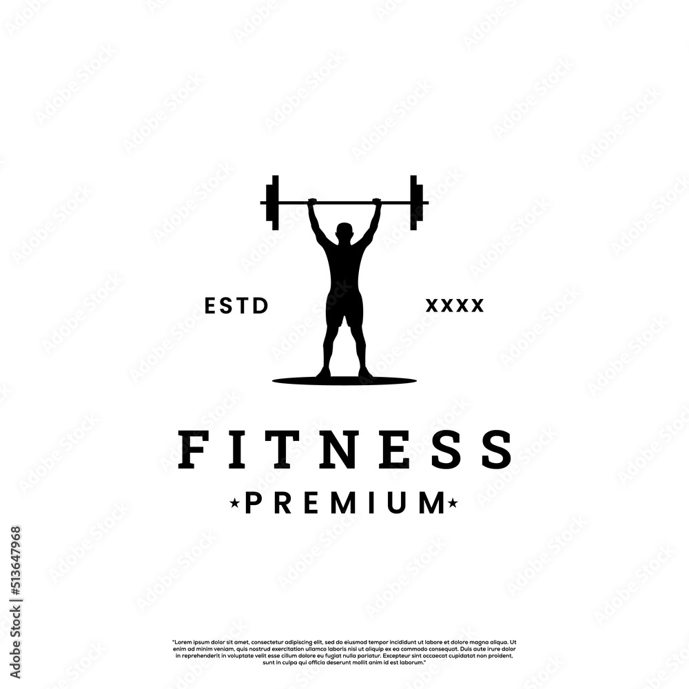 Naklejka premium silhouette of people lifting barbell logo design on isolated background