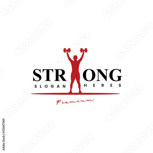 silhouette of people lifting barbell logo design