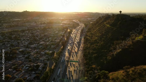 Aerial shot of the 5 freeway as it runs through the Elysian Valley in Los Angeles photo