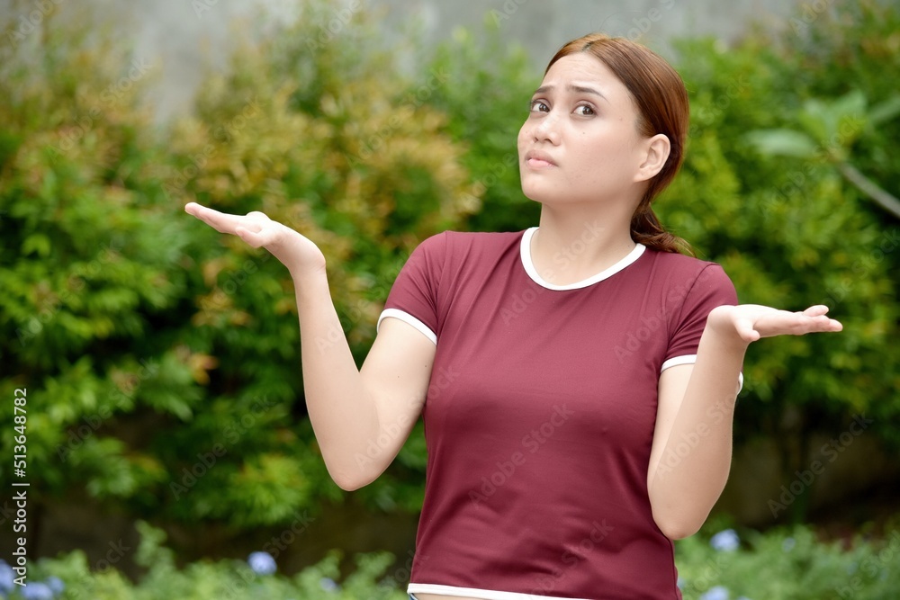 Confused Youthful Redhead Female Wearing Tshirt Confused Youthful Redhead Female Wearing Tshirt