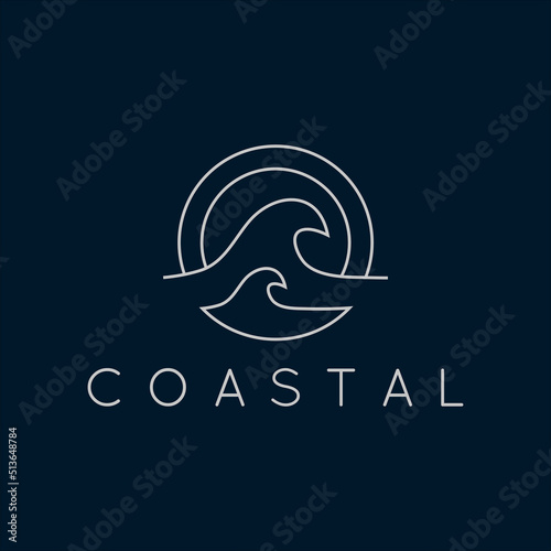 Minimalist line art coastal logo illustration design