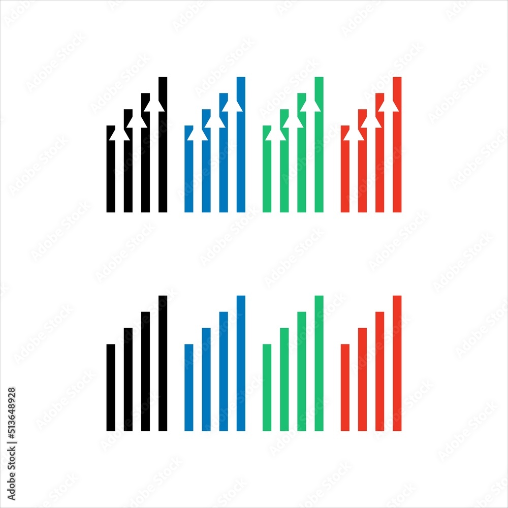 Growing graph icon template. Set of growing bar graph. Business chart with arrow. Growths vector illustration Growing graph icon template. Set of growing bar graph. Business chart with arrow. Growths vector illustration