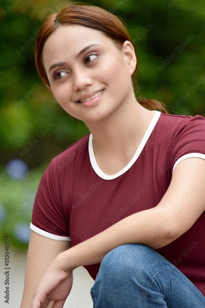 Redhead Woman And Happiness Wearing Tshirt Sitting Redhead Woman And Happiness Wearing Tshirt Sitting
