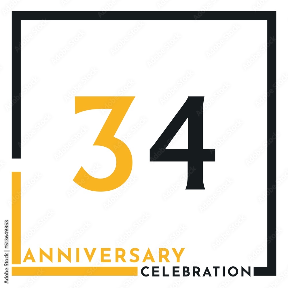 34 years anniversary celebration template design vector. Creative design for happy birthday, wedding, ceremony, event party, marriage, graduation invitation card, and greeting card. 34 years anniversary celebration template design vector. Creative design for happy birthday, wedding, ceremony, event party, marriage, graduation invitation card, and greeting card.