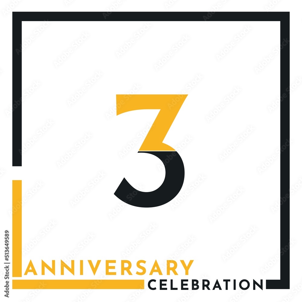 3 years anniversary celebration template design vector. Creative design for happy birthday, wedding, ceremony, event party, marriage, graduation invitation card, and greeting card. 3 years anniversary celebration template design vector. Creative design for happy birthday, wedding, ceremony, event party, marriage, graduation invitation card, and greeting card.