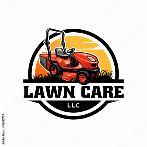 turf and lawn mower illustration logo vector