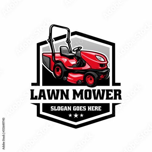 turf and lawn mower illustration logo vector