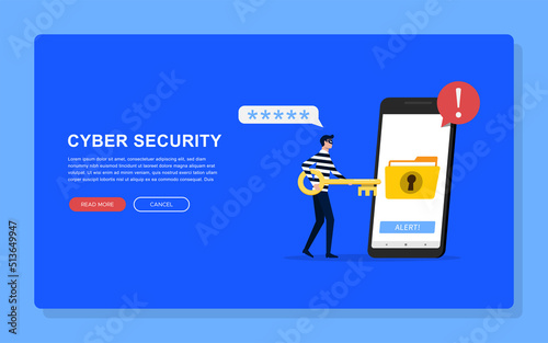 Cyber security concept. The concept of hacker try to attack and steal the private folder from smartphone.