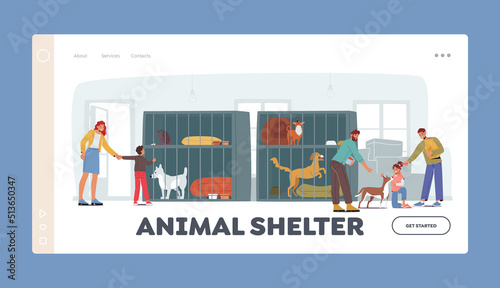 Animal Shelter Landing Page Template. Pound, Rehabilitation, Adoption Center for Stray and Homeless Animals, Pets Adopt