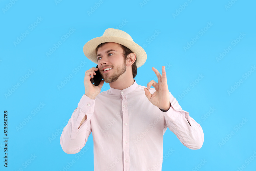 Concept of people, young man on blue background