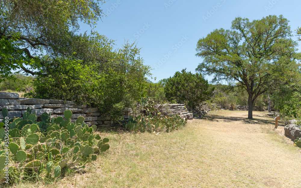 Burnet, Texas. June. Longhorn Cavern State Park. Walking area. Places of interest.