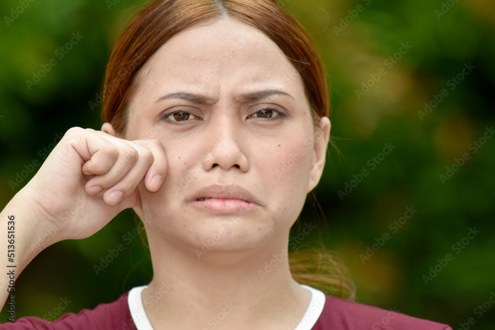 Tearful Attractive Asian Person Wearing Tshirt