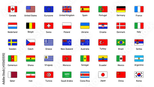 世界各国線画イメージの国旗