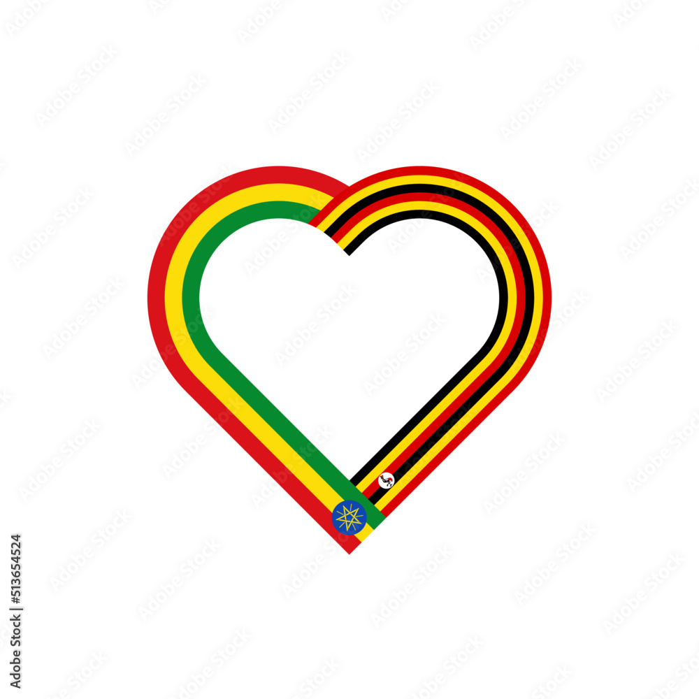 unity concept. heart ribbon icon of ethiopia and uganda flags. vector illustration isolated on white background unity concept. heart ribbon icon of ethiopia and uganda flags. vector illustration isolated on white background