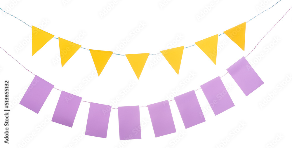 Obraz premium Colorful festive bunting flags on white background