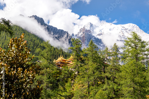 tibetan temple at the top of the mountain in daocheng yading nature reserve,  photo