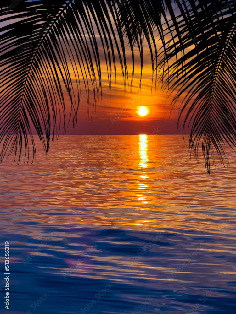 Beautiful sunset at a beach resort in the tropics
