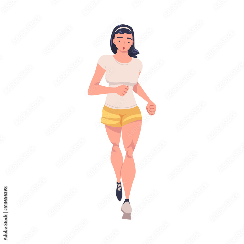 Woman Character Running in Sportswear and Trainers Engaged in Sport Training and Workout Vector Illustration Woman Character Running in Sportswear and Trainers Engaged in Sport Training and Workout Vector Illustration