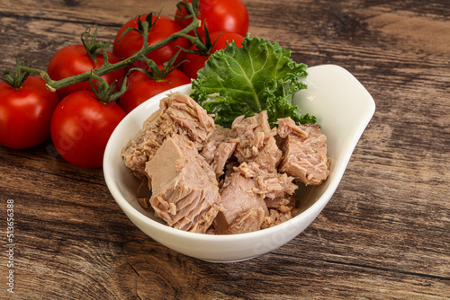 Canned tuna fillet in the bowl