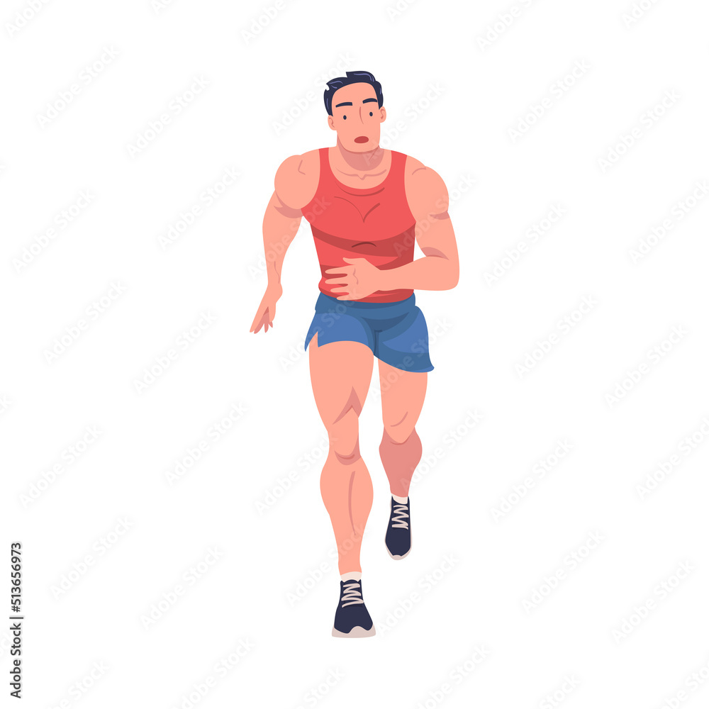 Man Character Running in Sportswear and Trainers Engaged in Sport Training and Workout Vector Illustration Man Character Running in Sportswear and Trainers Engaged in Sport Training and Workout Vector Illustration
