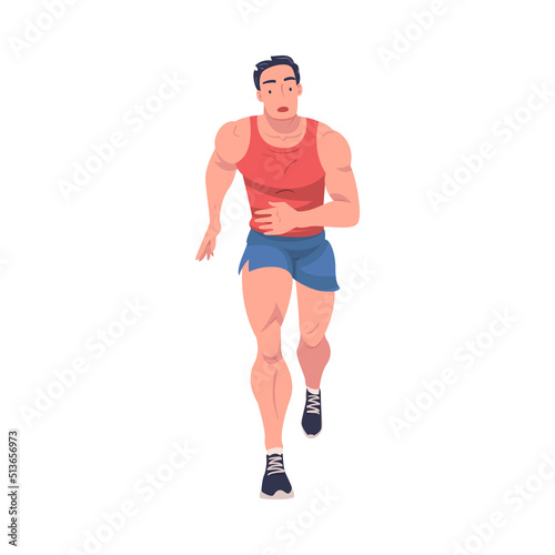 Man Character Running in Sportswear and Trainers Engaged in Sport Training and Workout Vector Illustration