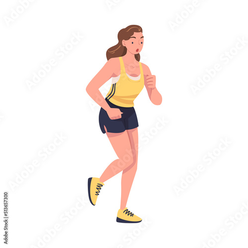 Woman Character Running in Sportswear and Trainers Engaged in Sport Training and Workout Vector Illustration