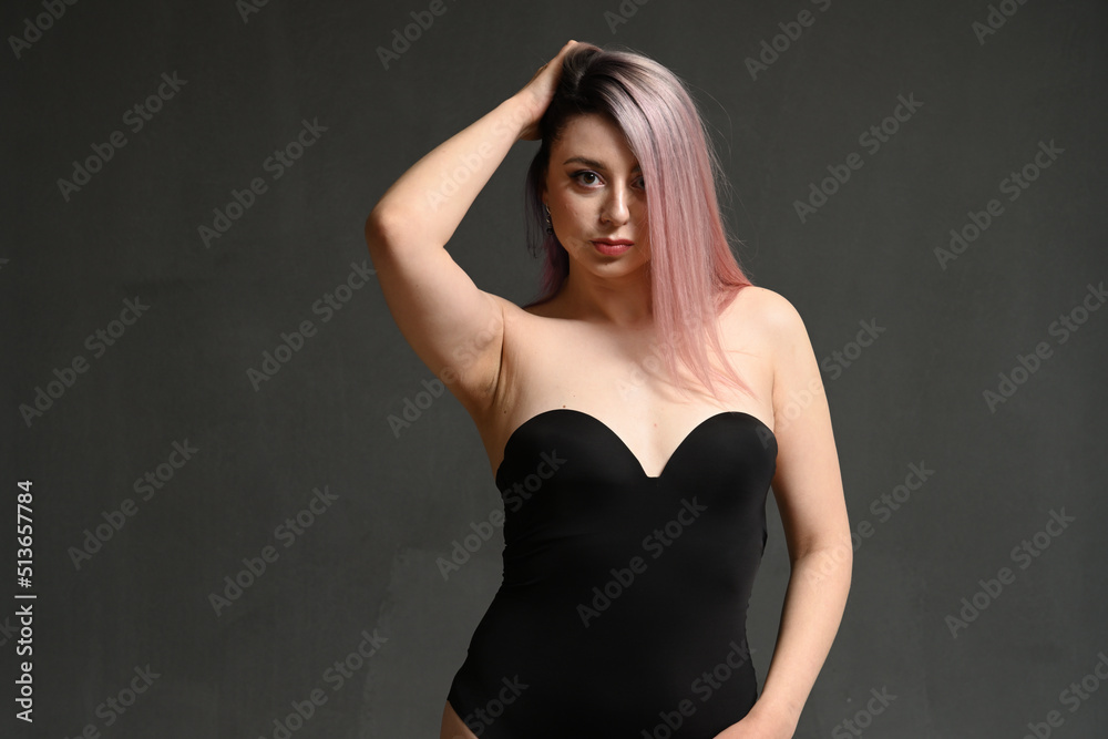 Fototapeta premium Blonde woman face clean healthy skin natural female spa glamour portrait on dark gray background