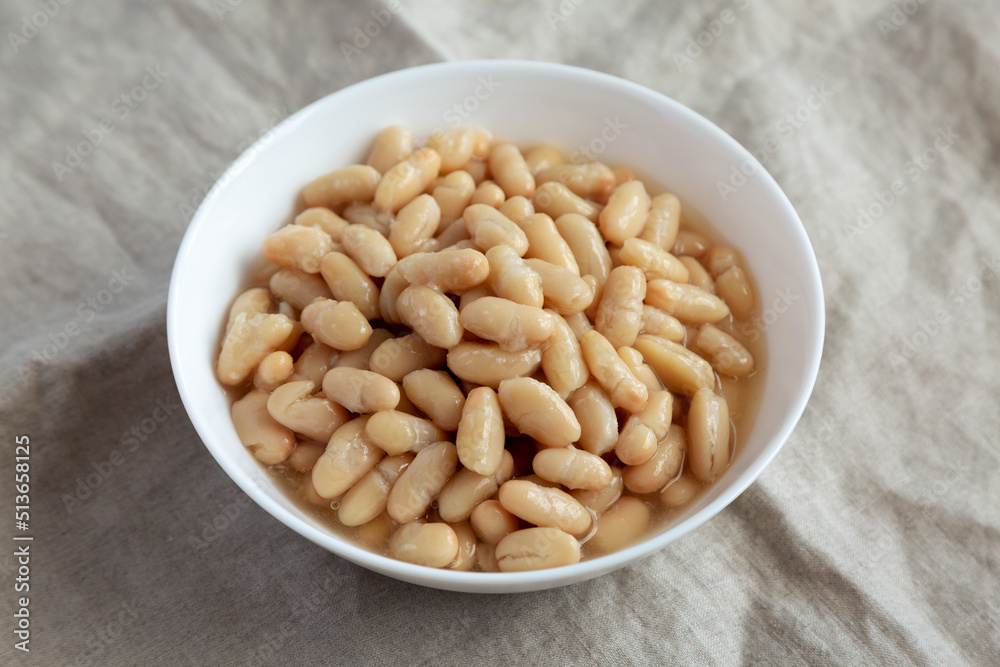 Organic White Cannellini Beans in a White Bowl, side view. Organic White Cannellini Beans in a White Bowl, side view.