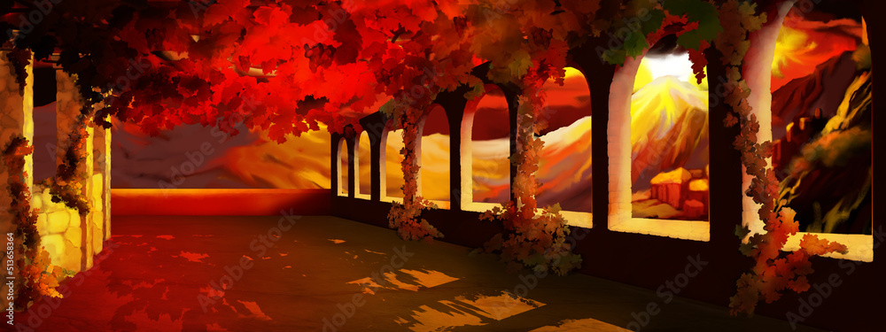 Volcano eruption in the ancient Italy Stock Illustration | Adobe Stock