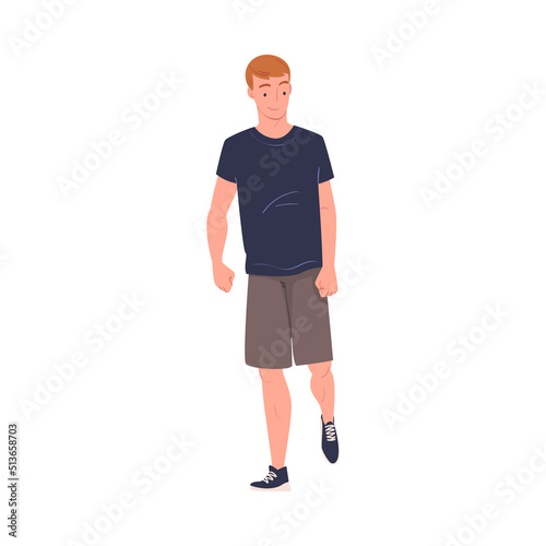 Walking Man Character Strolling in the Street and Smiling Vector Illustration © topvectors