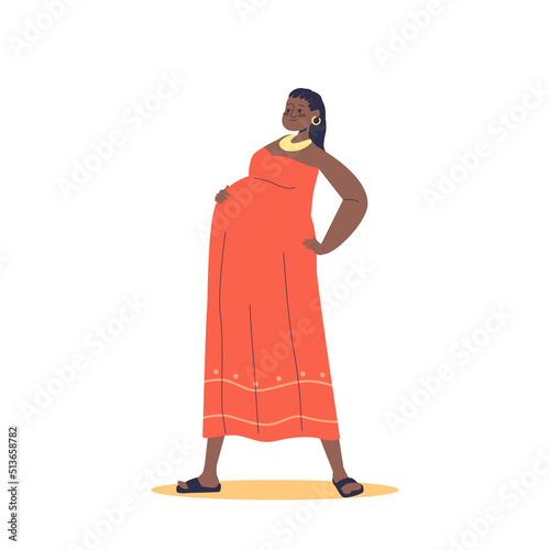 African woman pregnant. Young black female in traditional africa clothes bearing child