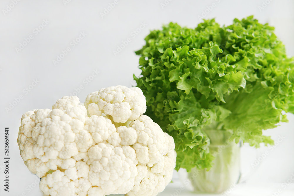 Lettuce and cauliflower. Green and white. Healthy eating Lettuce and cauliflower. Green and white. Healthy eating