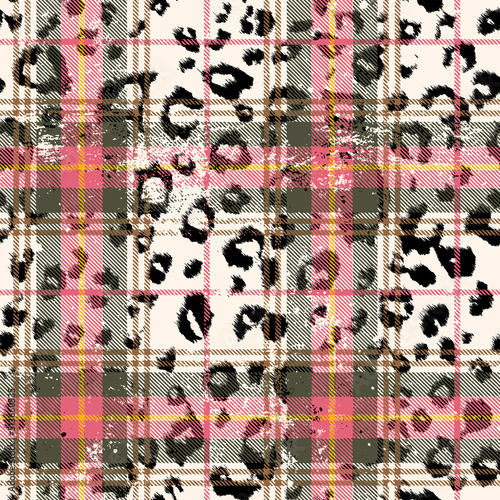 Tartan plaid with leopard skin spots abstract grunge vector seamless pattern  photo