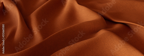 Fine Woven Textile with Wrinkles and Folds. Orange Autumn Banner.