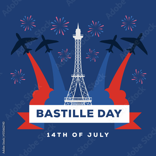 Print op canvas flat bastille day 14 of july illustration with planes