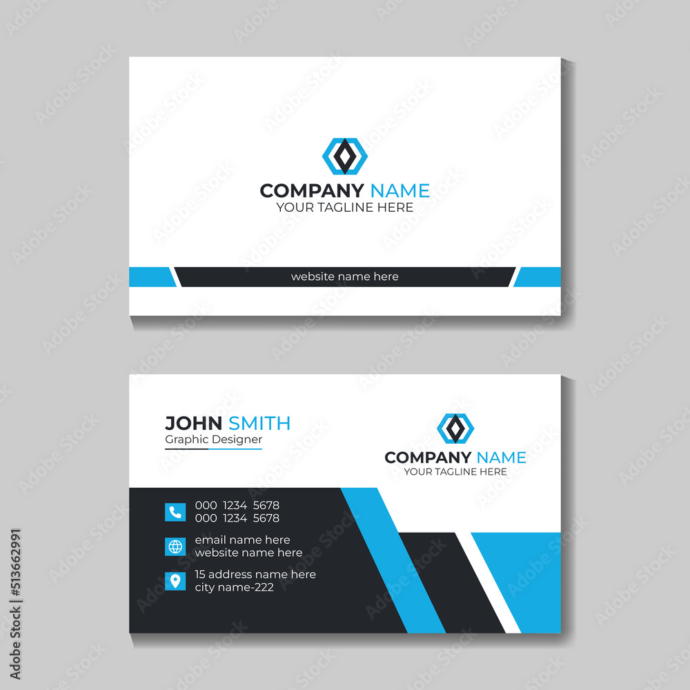 Modern Creative and Clean Corporate Business Card Template with Blue and Black Color Modern Creative and Clean Corporate Business Card Template with Blue and Black Color