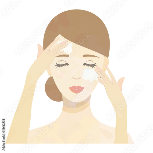 美容　洗顔をする女性・クリームを塗る女性