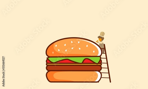 Fast food burger, Chef burger, cook burger, cooking big hamburger