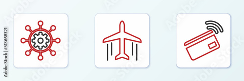 Set line Contactless payment, Project management and Plane icon. Vector