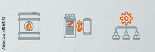 Set line Lead management, Barrel oil and POS terminal icon. Vector