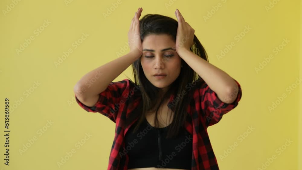 Sad worried young Indian woman attractive face having psychological ...