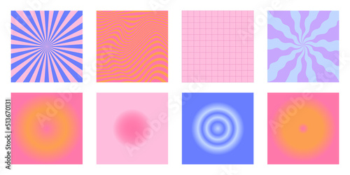 Vector backgrounds in groovy psychedelic style - abstract backdrops and design templates for social media posts and stories, cards and posters