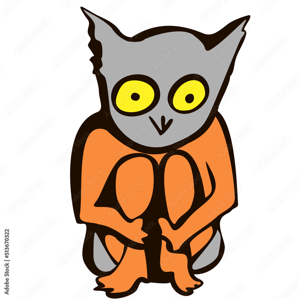Obraz premium Children baby in Halloween animal costumes set. funny cute baby cartoons. a small child in a cute owl costume is squatting Vector illustration