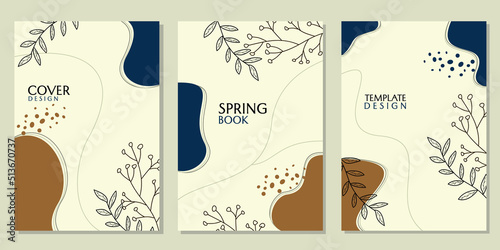 set of abstract floral vector covers. Hand drawn templates of leaves and catalog backgrounds, websites, books, fabrics