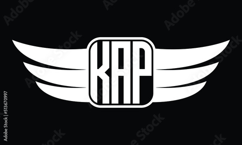KAP three Letter Wings Flying Initial wing symbol minimalist creative concept flag icon professional logo design Vector template with abstract black and white tattoo