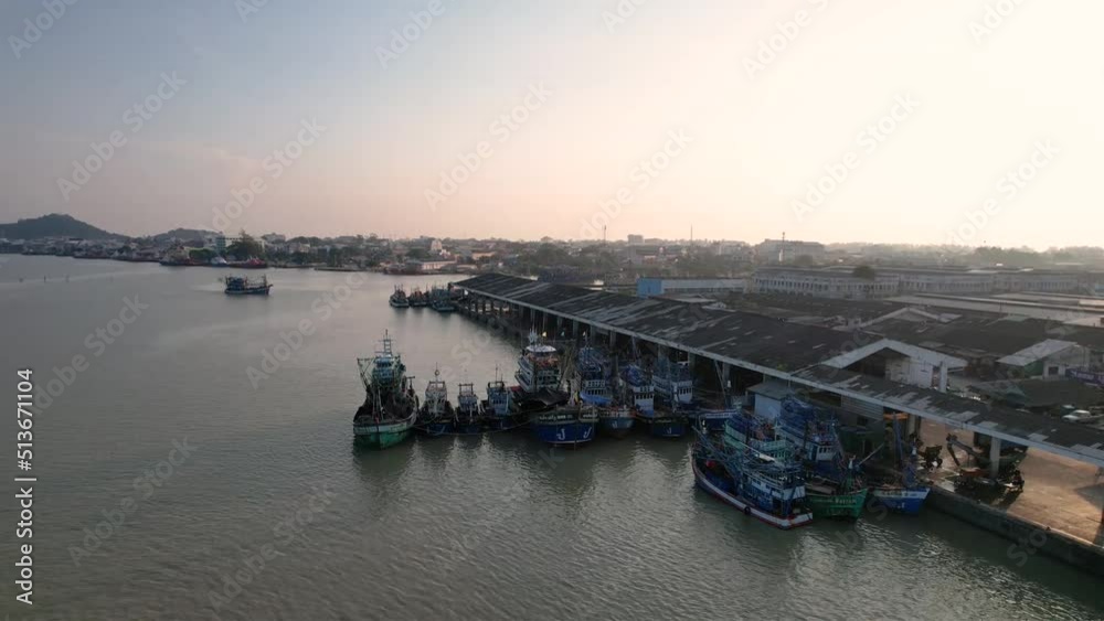 Aerial photograph of a fishing port with a drone.