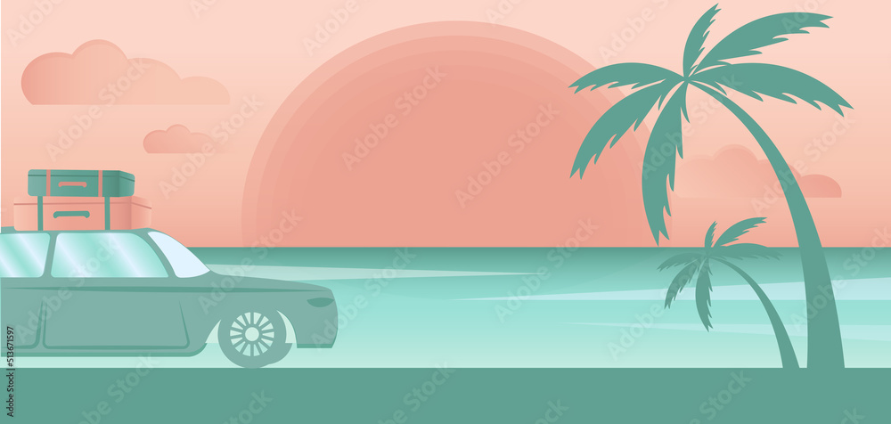 summer palm postcard sea sun car sunset