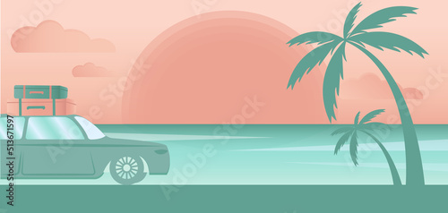 summer palm postcard sea sun car sunset © Nadya Midlak